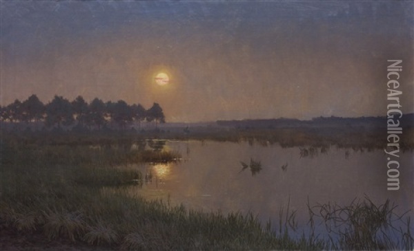 Moon Rise Oil Painting - Jan Grubinski