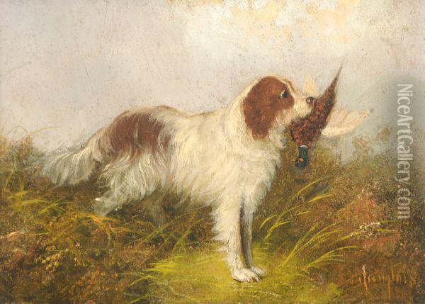 Terrier Rabbiting Oil Painting - J. Langlois