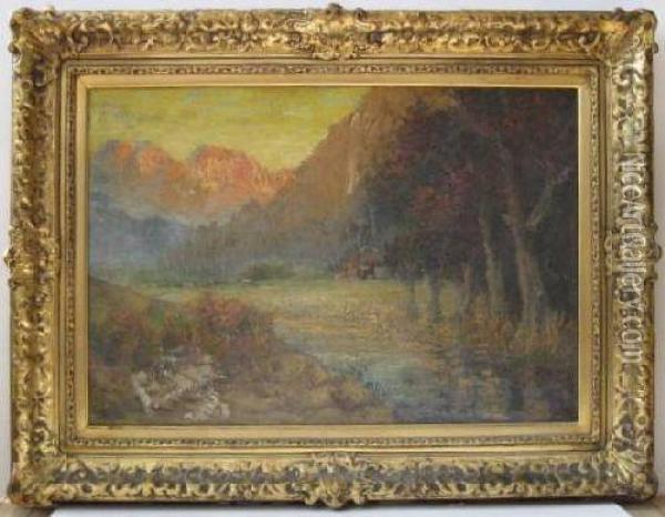 Western Landscape With Stream Oil Painting - Frank Lynn-Jenkins