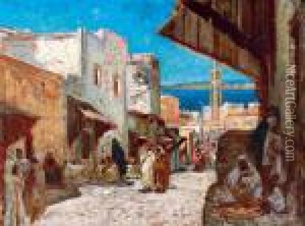 Strada Animata In Un Porto Maroccano Oil Painting - Georges Jules Victor Clairin