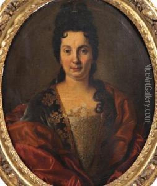 Portrait De Femme Au Corsage Brode Oil Painting - Francois de Troy