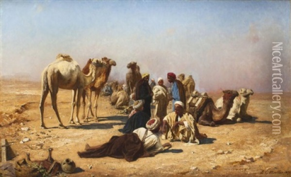 Halte Dans Le Desert Oil Painting - Carl Leopold Mueller