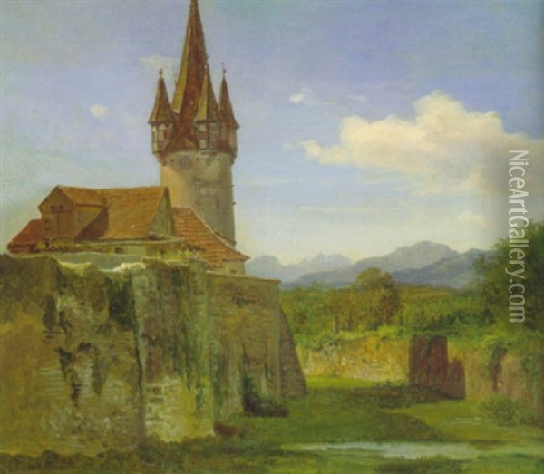 Der Diebsturm Zu Lindau Oil Painting - Christian Ernst Bernhard Morgenstern