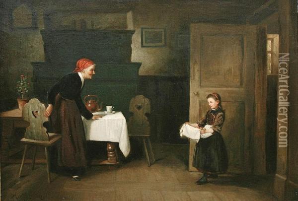 Besuch Bei Der Grosmutter Oil Painting - Alfred Morgan