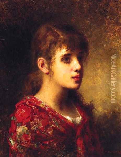 The Young Beauty Oil Painting - Alexei Alexeivich Harlamoff