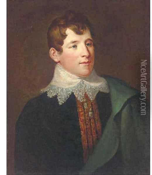 Portrait of Charles Kemble (1775-1854), half-length, wearing a black coat and a white collar, with a green cloak over his left shoulder Oil Painting - John Russell
