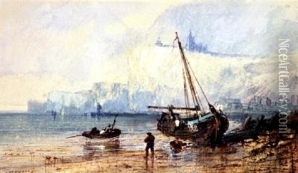 Fishing Boats On A Beach Oil Painting - Paul Marny