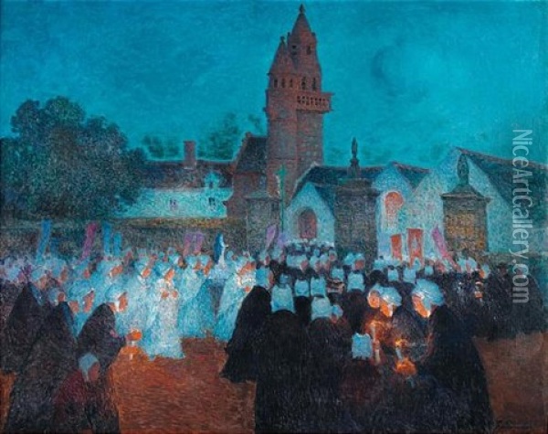 Procession A Henvic Oil Painting - Ferdinand du Puigaudeau