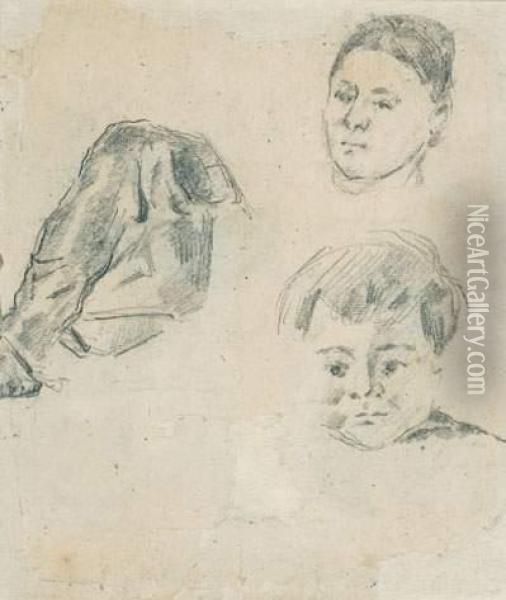 Etudes D'apres Madame Cezanne Et Le Petit Paul Oil Painting - Paul Cezanne