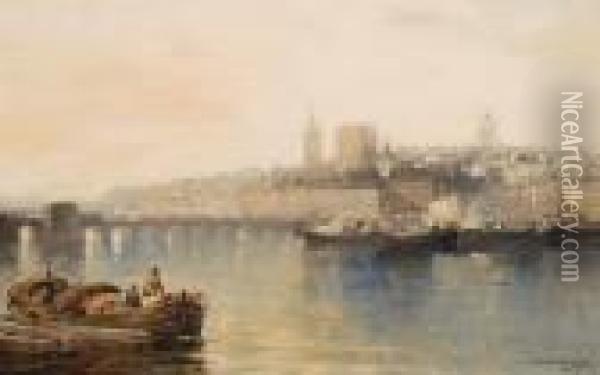 Fishermen By A Bridge Oil Painting - Arthur Joseph Meadows