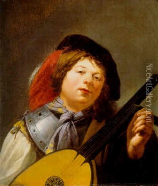 A Youth Tuning A Lute Oil Painting - Pieter Fransz de Grebber