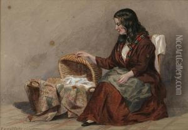 A Mother Tending To Her Child Oil Painting - Frederick Henry Henshaw