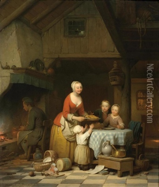 Mutter Mit Kindern In Der Kuche Oil Painting - Ferdinand de Braekeleer the Elder