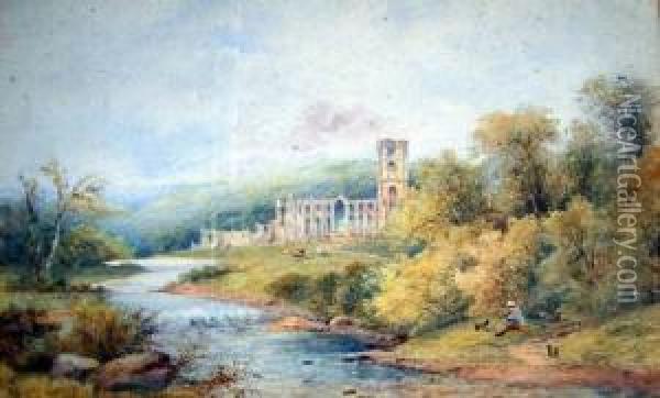 Fountains Abbey Signed 11 X 18in Oil Painting - Charles Richardson
