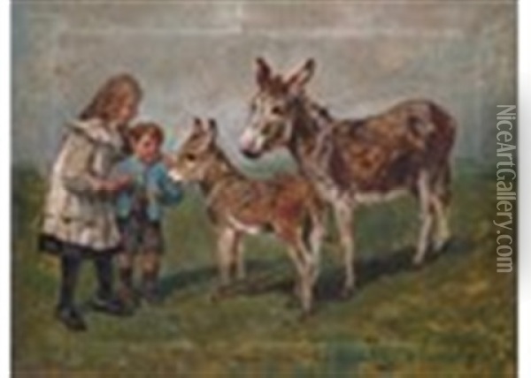 Feeding The Donkeys Oil Painting - John Emms