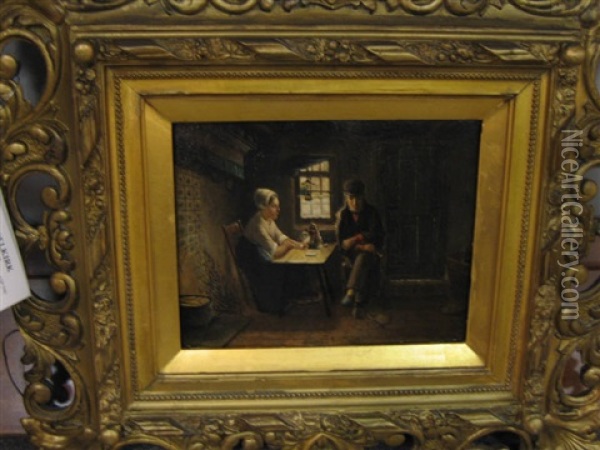 Interior Genre Scene With A Couple Seated At A Table Oil Painting - Jan Ernst De Groot