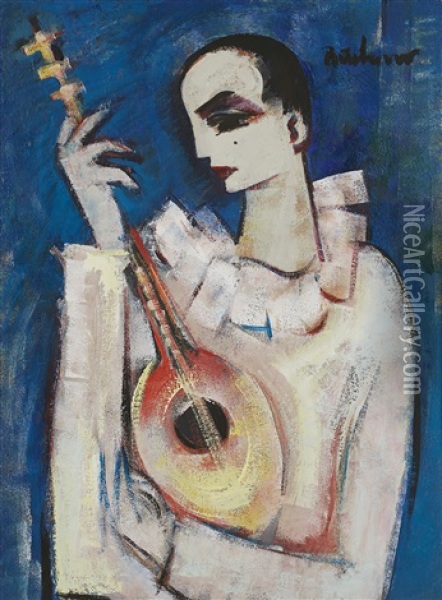 Mandolin Player Oil Painting - Carl Buchner