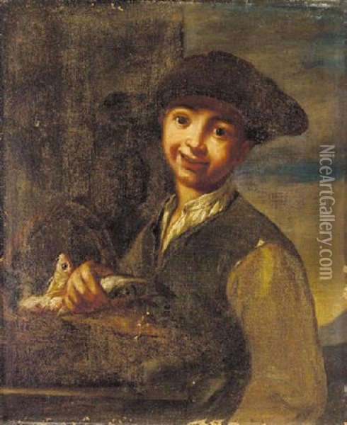 A Youth Holding A Basket Of Fish Oil Painting - Giacomo Ceruti