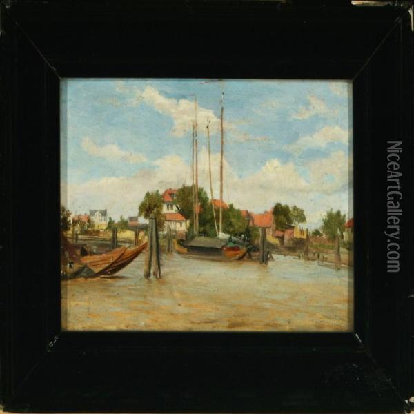 Houses Alongthe Elbe Near Altwerden, Hamburg Oil Painting - James Richard Marquis