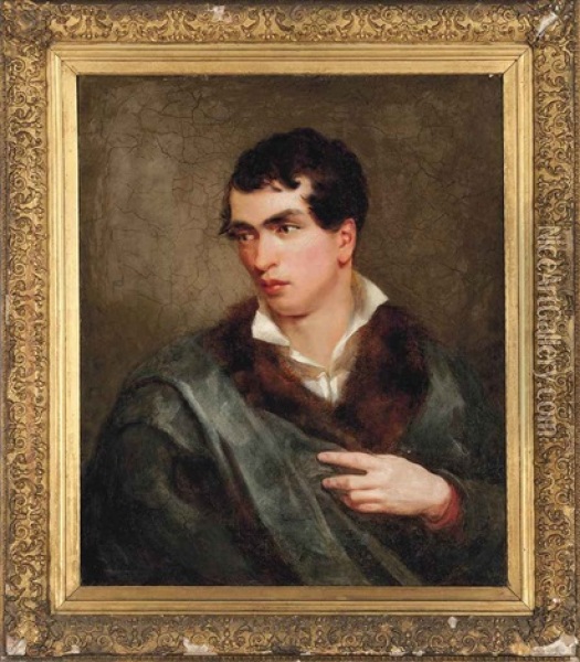 Portrait Of A Gentleman, Half-length, In A Fur Lined Wrap Oil Painting - Simon Jacques Rochard