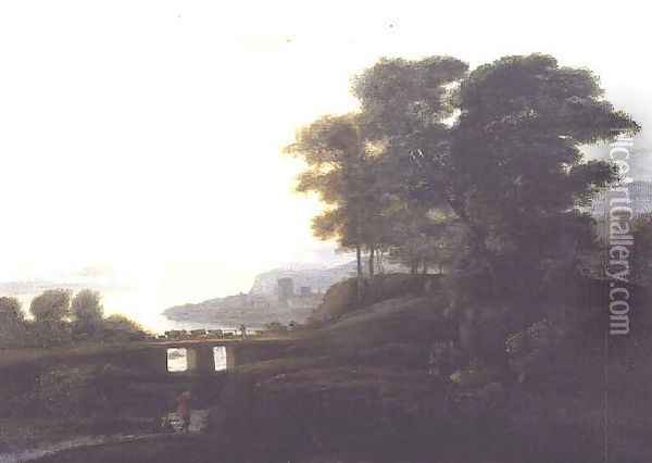 Landscape with cattle and goats crossing a bridge Oil Painting - Claude Lorrain (Gellee)