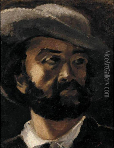 Portrait Of A Man Wearing A Grey Hat, Possibly A Portrait Of Antoine Vollon Oil Painting - Jean-Baptiste Carpeaux