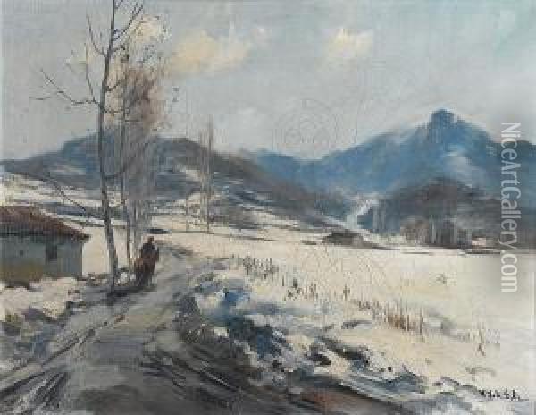 Winter Landscape Oil Painting - Vicenc Sole Jorba