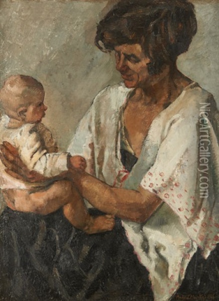 Mere Et Enfant Oil Painting - Medard Maertens