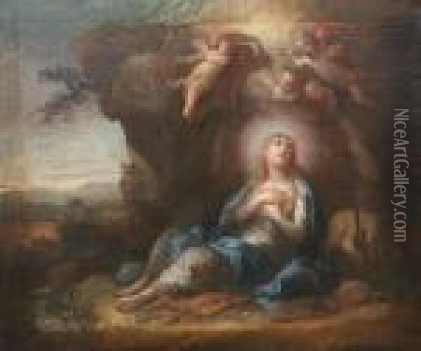 Depictingmary Magdalene With Cherubs In A Landscape Oil Painting - Cirlce Of Filippo Lauri