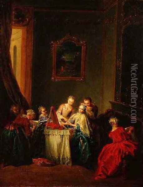 The Toilet Young woman at her Dressing Table Oil Painting - Jean-Baptiste Joseph Pater