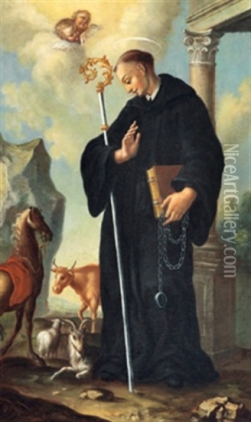Der Heilige Leonhard, Schutzpatron Der Herden Und Tiere, Sowie Der Tierarzte Oil Painting - Johann Nepomuk de LaCroce
