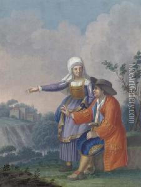 A Gentleman And His Wife In A Landscape Oil Painting - Alessandro D'Anna