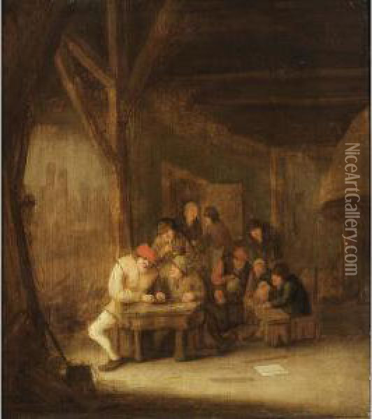A Tavern Interior With Peasants Smoking And Drinking Oil Painting - Pieter de Bloot