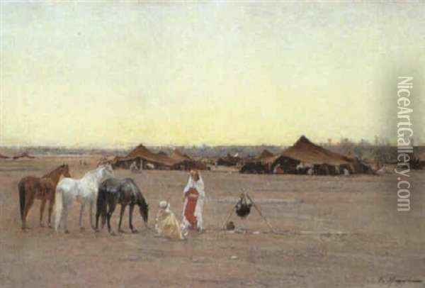 Desert Camp Oil Painting - Victor Pierre Huguet