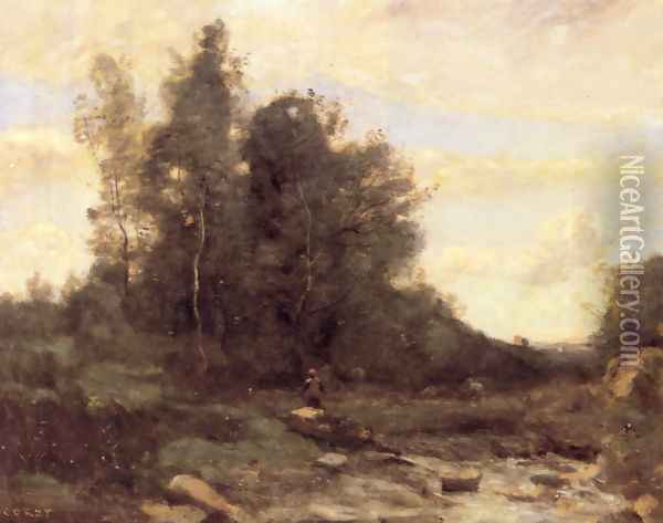 Le Torrent Pierreaux (Crépuscule) (The Pierreaux Torrent (Twilight)) Oil Painting - Jean-Baptiste-Camille Corot