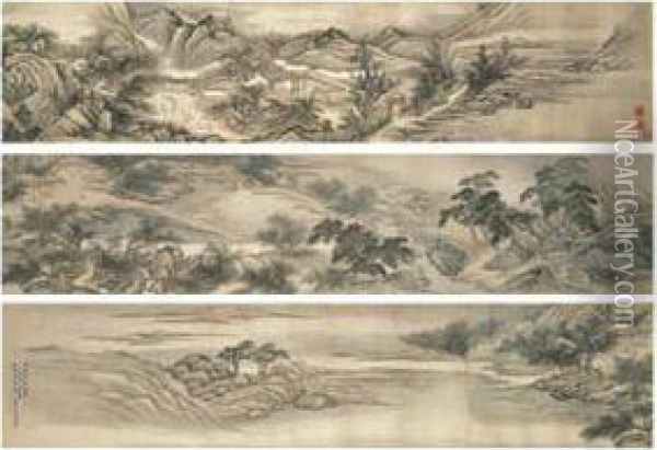 Viewing Plum Blossoms Oil Painting - Wang Gai
