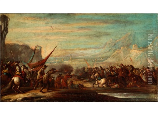 Reiterschlacht In Der Nahe Einer Burg Oil Painting - Francesco Simonini