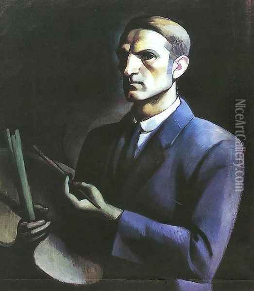 Self portrat with Palette 1912 Oil Painting - Janos Kmetty