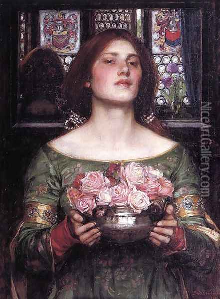 Woman with roses Oil Painting - John William Waterhouse