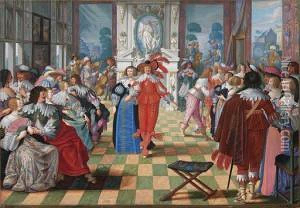 Ladies And Cavaliers In A Ballroom, After Abraham Bosse (leblanc771) Oil Painting - Friedrich The Elder Brentel