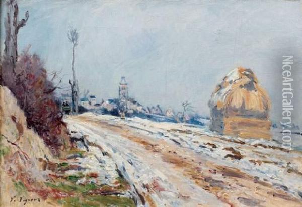 La Route Vers Le Village Dans La Neige Oil Painting - Claude Vignon