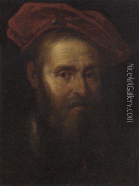 Portrait Of A Gentleman In A Red Cap Oil Painting - Govaert Flinck