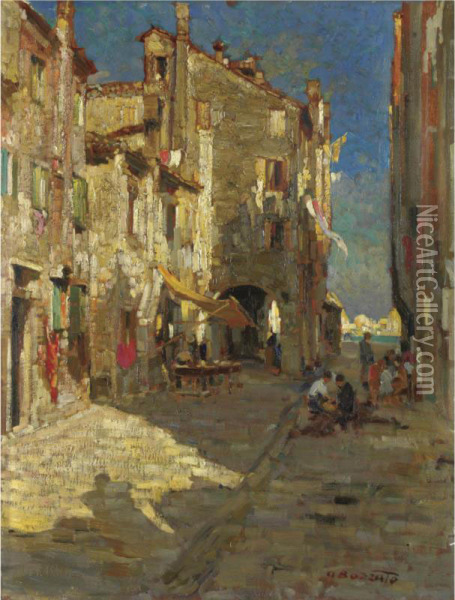 Una Calle Di Chioggia Oil Painting - Alberto Bozza