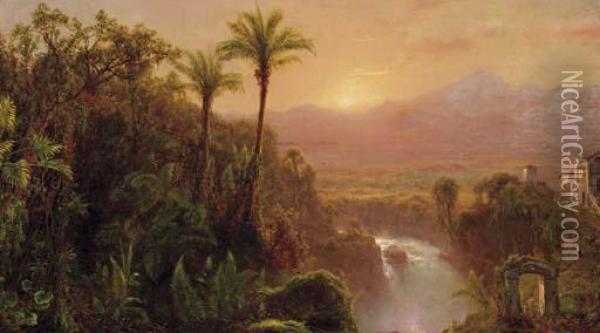A View Of A Colonial City, Ecuador Oil Painting - Louis Remy Mignot