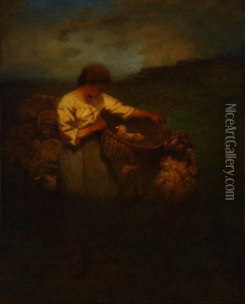 A Shepherdess With Flock Oil Painting - George Inness Jnr.