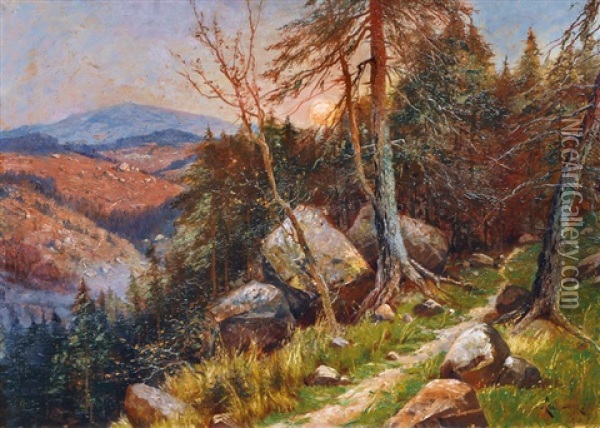 Moonrise In The Harz Oil Painting - Elmar von Eschwege