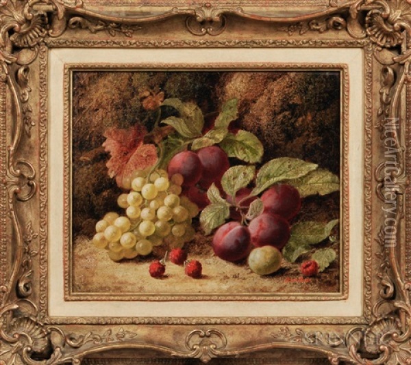 Fruit Still Life On A Mossy Bank Oil Painting - Oliver Clare