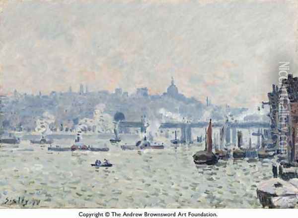 View of the Thames: Charing Cross Bridge Oil Painting - Alfred Sisley