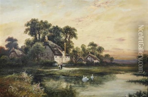 Figures By A Cottage (pair) Oil Painting - Walter Wallor Caffyn