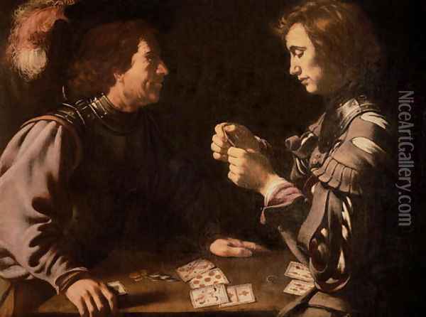 The Gamblers Oil Painting - Follower of Caravaggio, Michelangelo